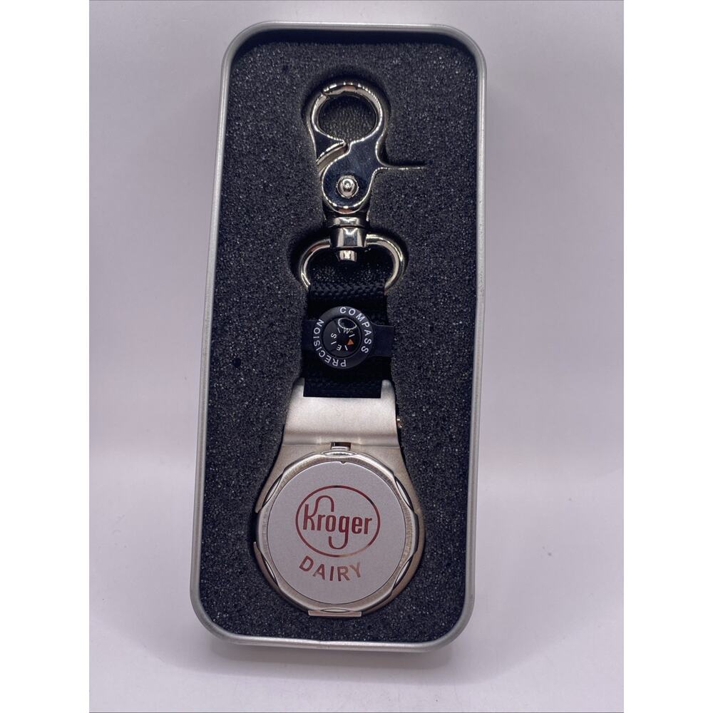 Kroger Dairy Silver Tone Compass Pocket Watg Rare New Battery